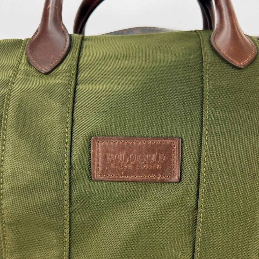 POLO GOLF CHARLESTON Canvas Leather Trim Duffle Bag Olive Green Travel Weekend